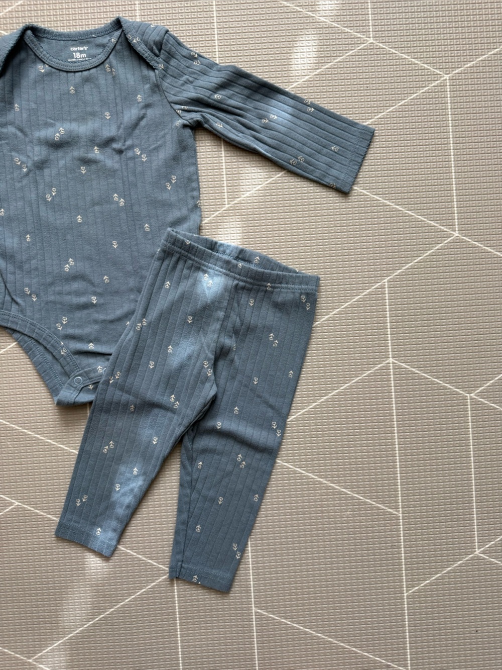 Carter's|Baby girl Blue Ribbed Long-Sleeve bodysuit & leggings matching set•18M